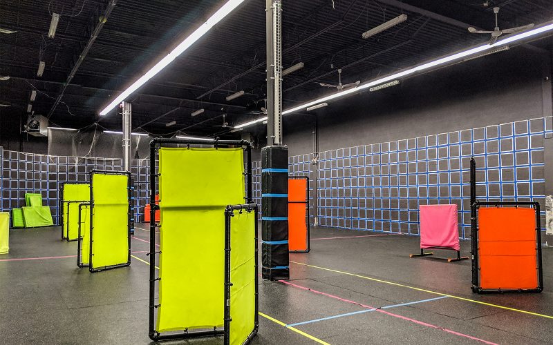 Archery Circuit arena, inside, lights on